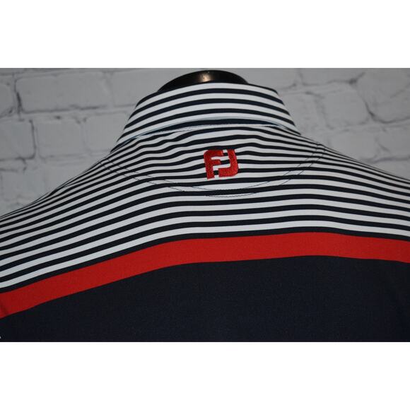 Footjoy Golf Shirt Men Size Medium Polyester Blend Performance Rose Logo Blue - Picture 1 of 7